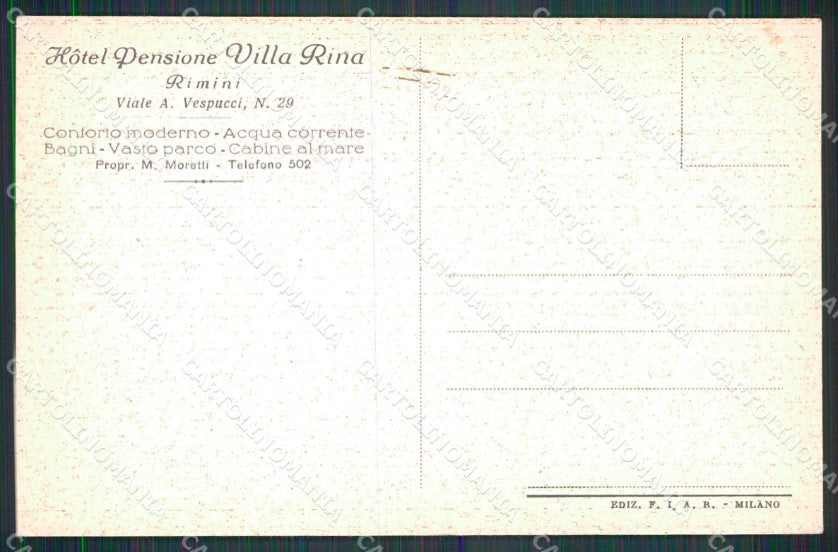 Rimini Città Hotel Pensione Villa Rina cartolina RT0696 – retro