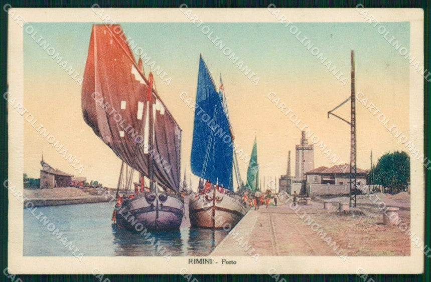 Rimini Città Porto con Barche PIEGA cartolina RT0717 – fronte
