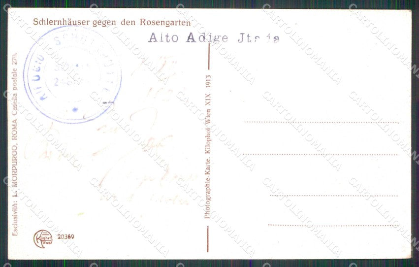 Bolzano Fiè allo Sciliar Rifugio con Rosengarten cartolina RT0740 – retro