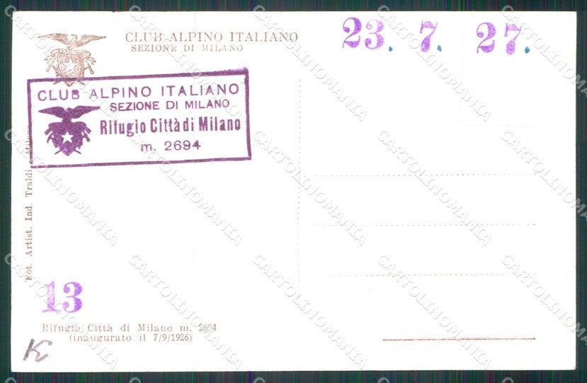 Bolzano Stelvio Solda Rifugio città di Milano Foto cartolina RT0755 – retro