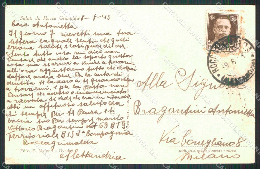 Alessandria Rocca Grimalda Castello cartolina RT0760 – retro