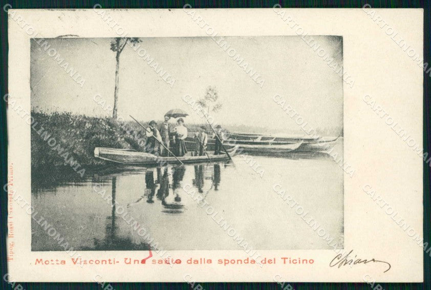 Milano Motta Visconti Saluto da Sponda del Ticino Barche cartolina RT0940 – fronte