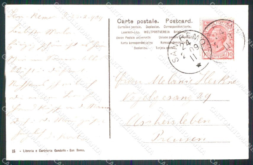 Imperia Sanremo Saluto da Strada Vecchia cartolina RT1080 – retro
