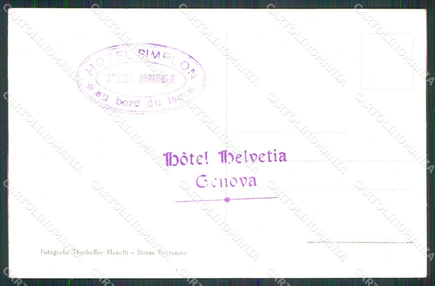 Verbania Stresa Lago Maggiore Albergo Simplon cartolina RT1200 – retro