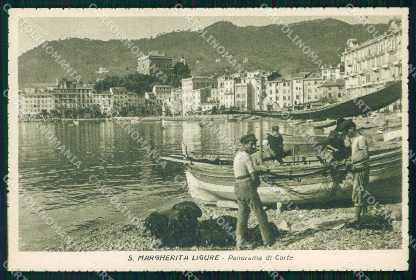 Genova Santa Margherita Ligure Spiaggia con Barche Corte cartolina RT1214 – fronte