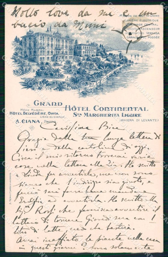 Genova Santa Margherita Ligure Grand Hotel Continental cartolina RT1217 – fronte
