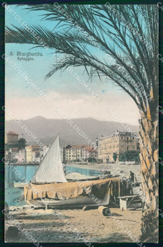 Genova Santa Margherita Ligure Spiaggia con Barca Brunner 19224 cartolina RT1219 – fronte