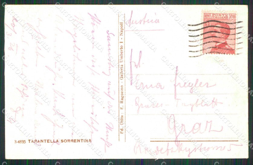 Napoli Sorrento Tarantella Costumi cartolina RT1335 – retro