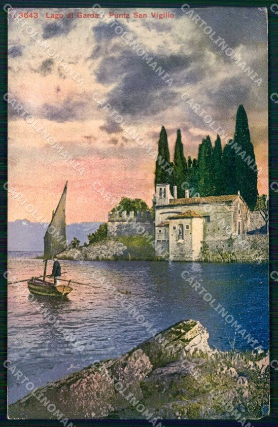 Verona Garda Punta San Vigilio Lago al Tramonto cartolina RT1396 – fronte
