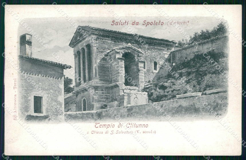 Perugia Spoleto Saluti da Tempio di Clitunno Alterocca 58 cartolina RT1400 – fronte