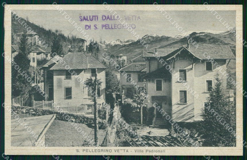 Bergamo San Pellegrino Terme Vetta Saluti da Ville Padronali cartolina RT1586 – fronte