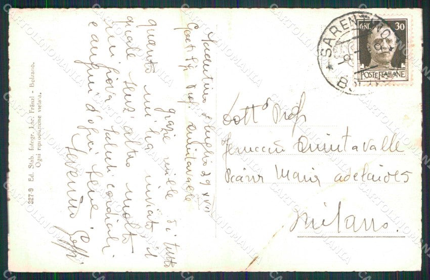 Bolzano Sarentino Franzl 327 9 cartolina RT1612 – retro
