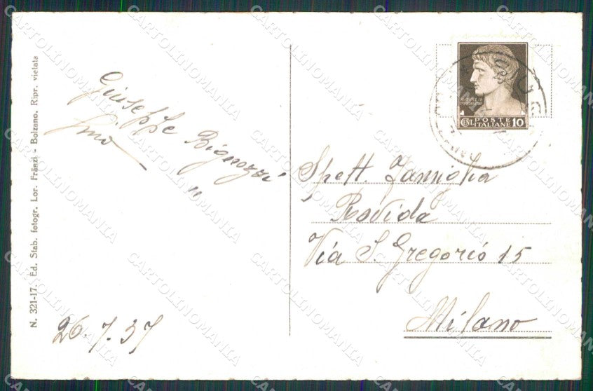 Bolzano Siusi allo Sciliar Stazione Climatica Franzl 321 17 cartolina RT1683 – retro