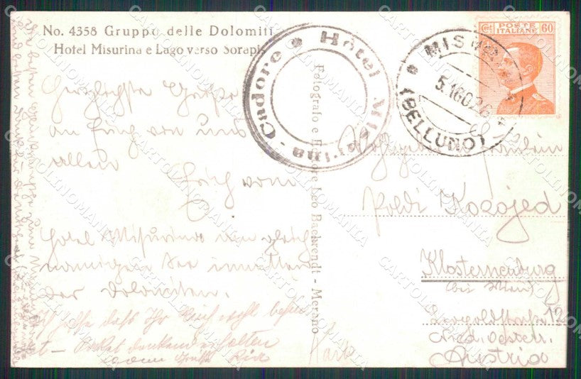 Belluno Cortina d'Ampezzo Hotel Misurina Lago Foto cartolina RT1751 – retro