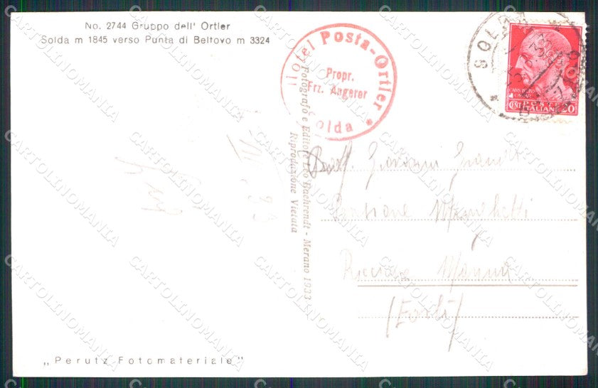 Bolzano Stelvio Solda Punta di Beltovo Foto cartolina RT1771 – retro