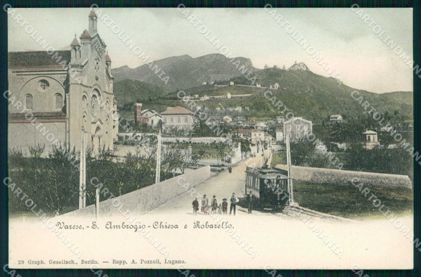 Varese Città Sant'Ambrogio Chiesa Robarello Tram cartolina RT1838 – fronte