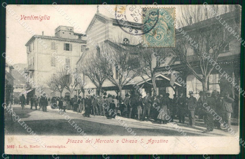 Imperia Ventimiglia Piazza del Mercato Chiesa Sant'Agostino cartolina RT1912 – fronte