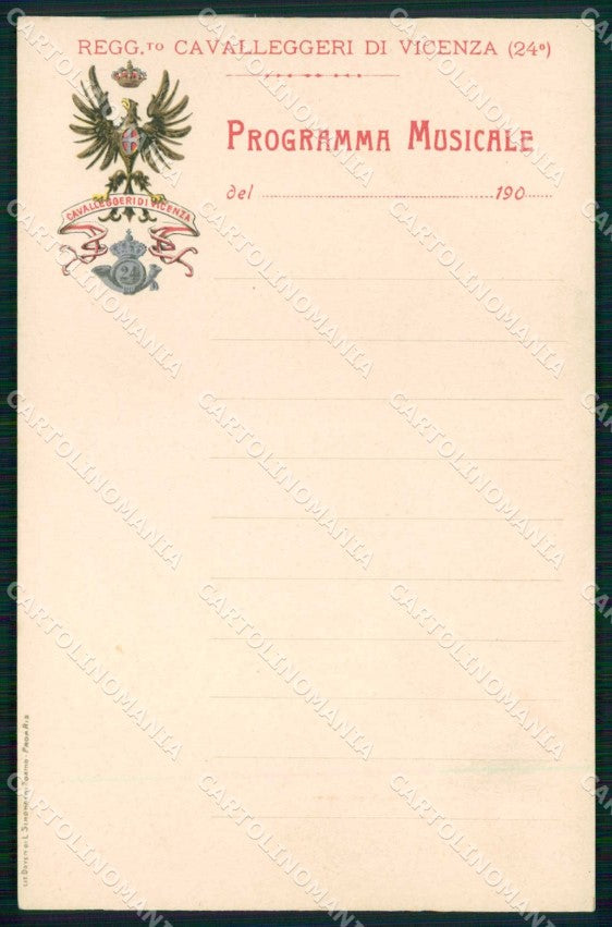 Vicenza Città Reggimento Cavalleggeri Programma Musicale cartolina RT1916 – fronte