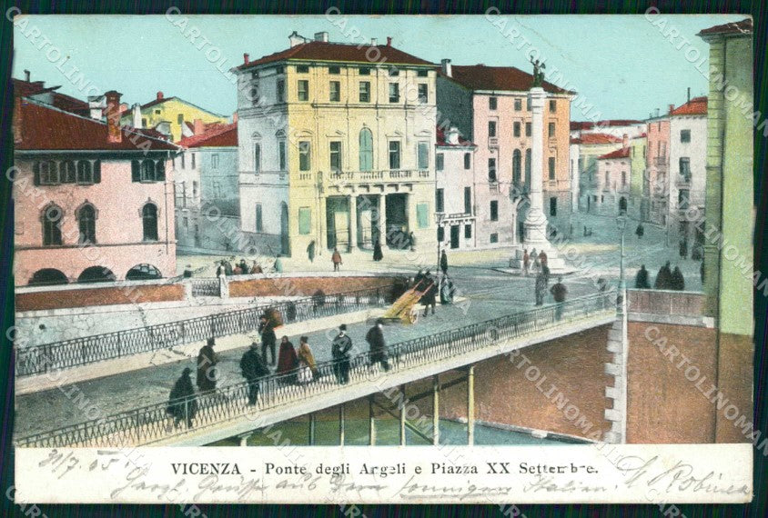 Vicenza Città Ponte degli Angeli Piazza XX Settembre PIEGA cartolina RT1952 – fronte