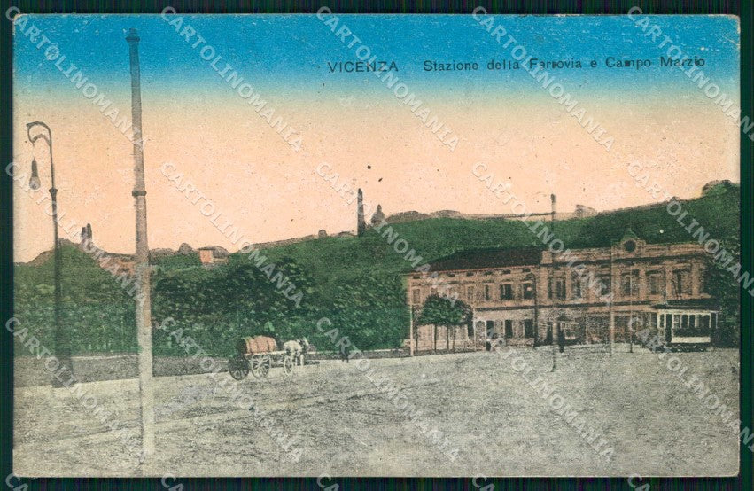 Vicenza Città Stazione della Ferrovia Campo Marzio Tram cartolina RT1958 – fronte