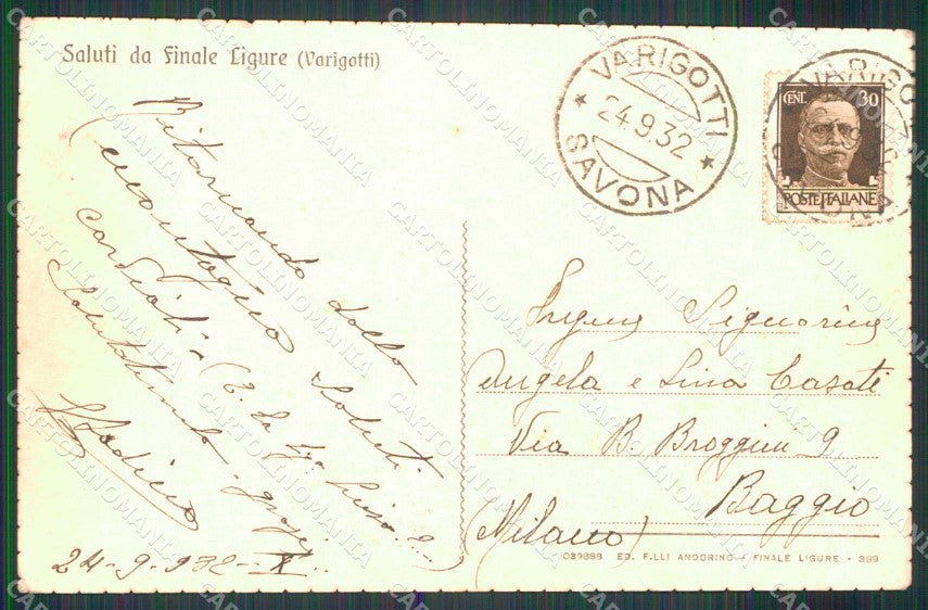 Savona Finale Ligure Varigotti Ulivi cartolina RT2059 – retro