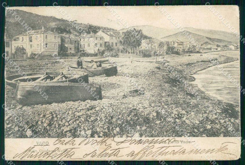 Savona Vado Ligure Saluto da Spiaggia con Barche SCOLLATA cartolina RT2110 – fronte
