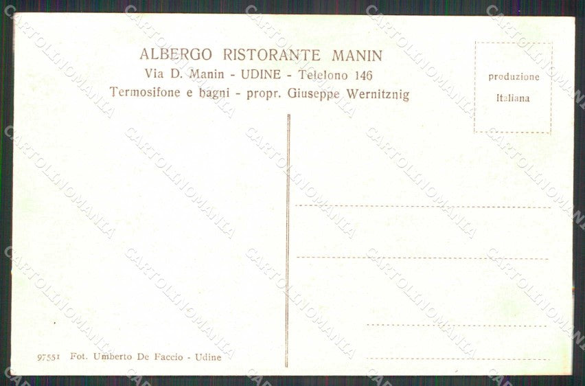 Udine Città Albergo Ristorante Manin Sala da Pranzo cartolina RT2176 – retro