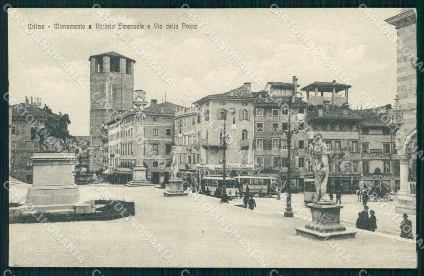 Udine Città Monumento a Vittorio Emanuele Via della Posta Tram cartolina RT2198 – fronte