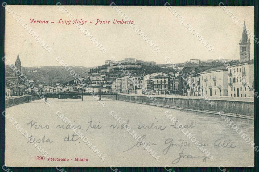Verona Città Lung'Adige Ponte Umberto Fotocromo 1890 cartolina RT2259 – fronte