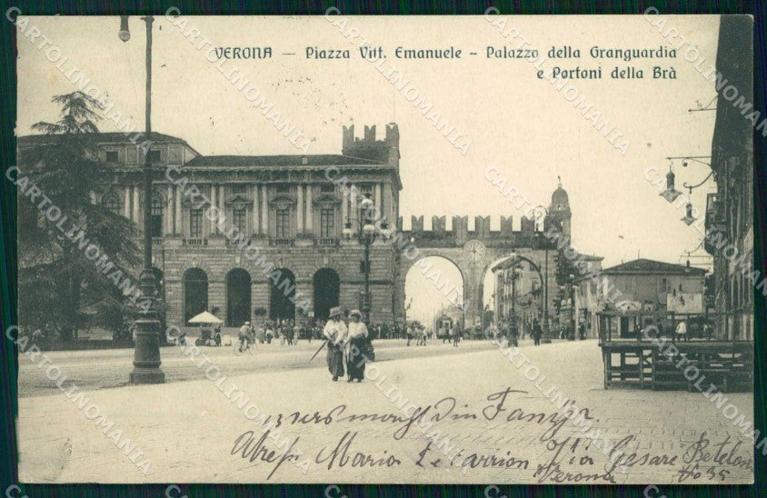Verona Città Piazza Vittorio Emanuele Portoni della Brà Tram cartolina RT2284 – fronte