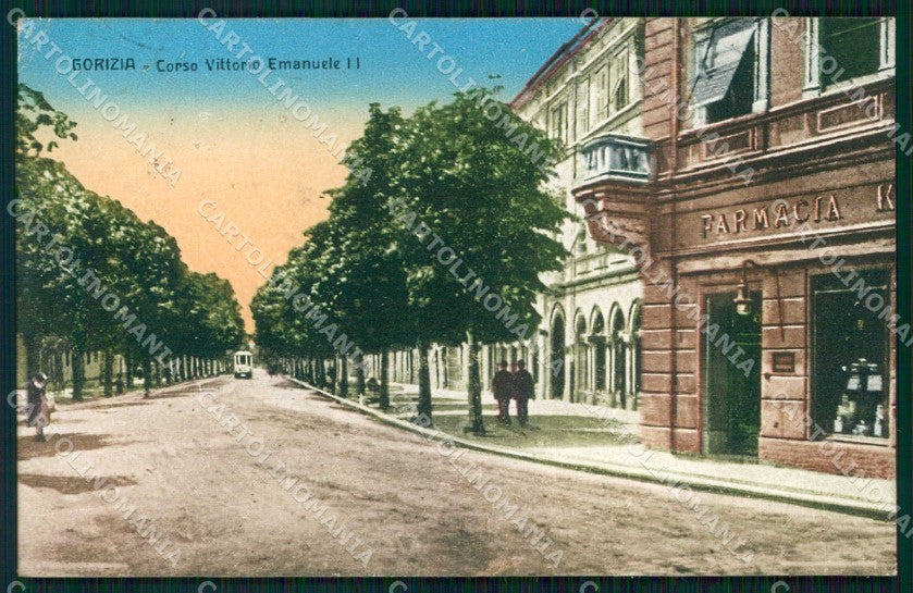 Gorizia Città Corso Vittorio Emanuele III Tram Farmacia cartolina RT2358 – fronte