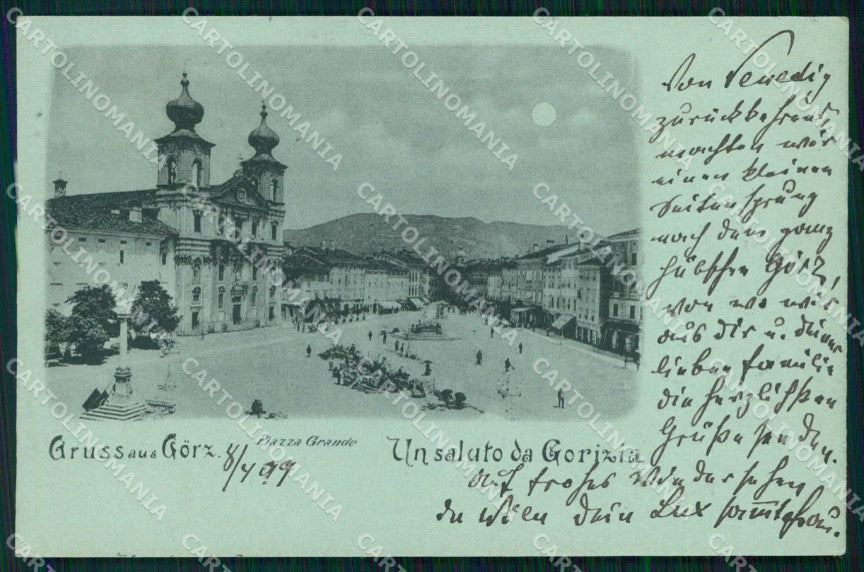 Gorizia Città Saluto da Piazza Grande Chiaro di Luna cartolina RT2367 – fronte