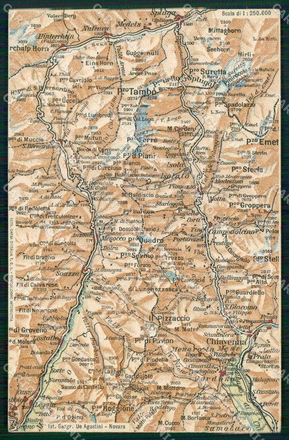 Sondrio Chiavenna Svizzera Cartina Geografica Mappa 56 cartolina RT2478 – fronte