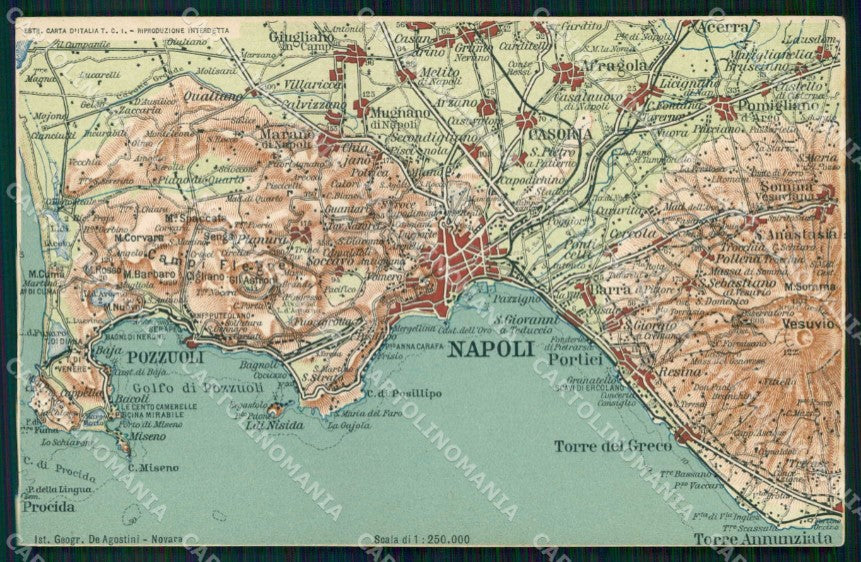 Napoli Torre del Greco Annunziata Pozzuoli Mappa 42 Vesuvio cartolina RT2482 – fronte