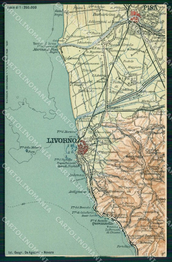 Livorno Marina di Pisa Cartina Geografica Mappa 40cartolina RT2484 – fronte
