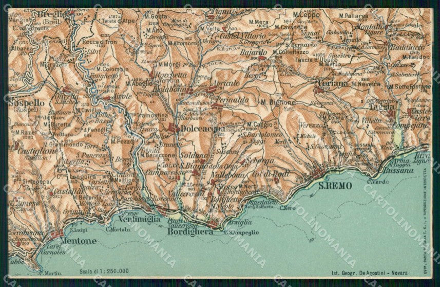 Imperia Bordighera Cartina Geografica Mappa 25 cartolina RT2493 – fronte