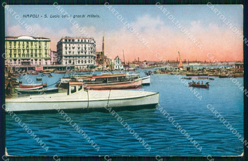 Napoli Città Santa Lucia Grandi Hotels Barche cartolina RT2568 – fronte