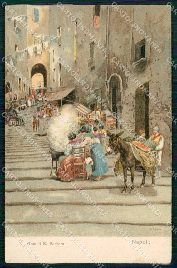 Napoli Città Gradini Santa Barbara cartolina RT2582 – fronte