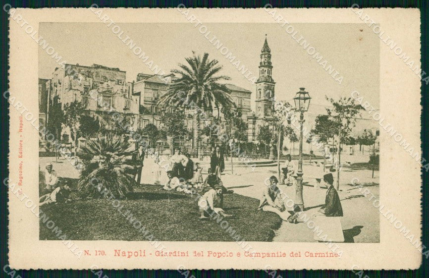 Napoli Città Giardini del Popolo Campanile del Carmine cartolina RT2623 – fronte
