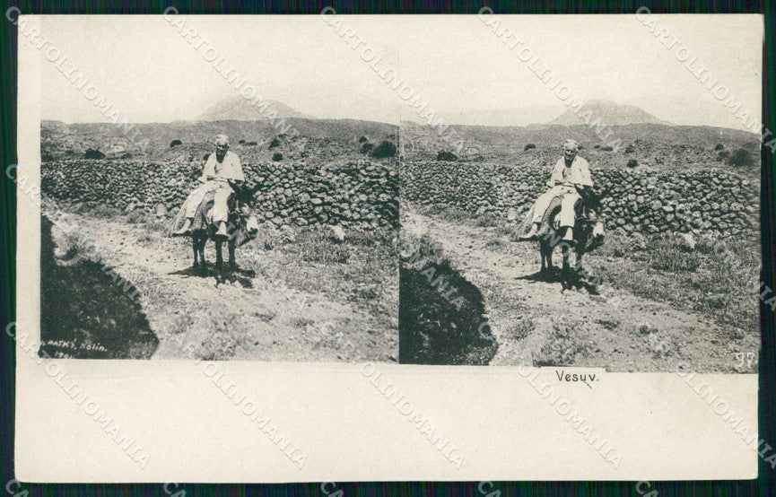 Napoli Città Mulattiera Vesuvio Stereoview cartolina RT2632 – fronte
