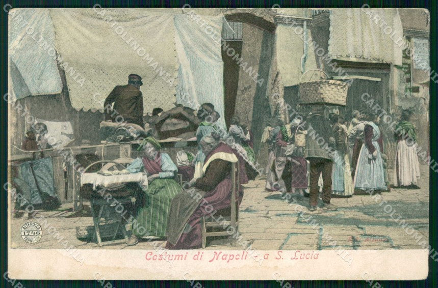 Napoli Città Santa Lucia Costumi MACCHIE Alinari Alterocca 1746 cartolina RT2645 – fronte