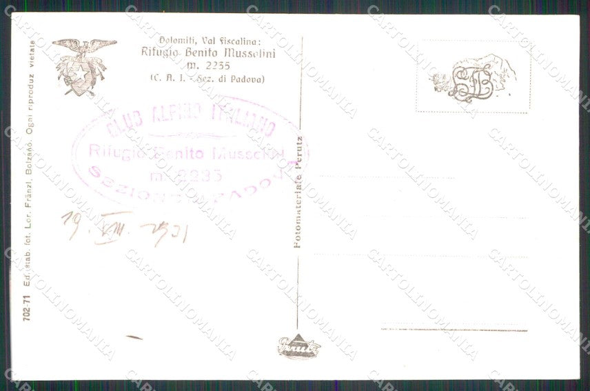 Bolzano Sesto Rifugio Benito Mussolini Franzl 702 71 Foto cartolina RT2805 – retro