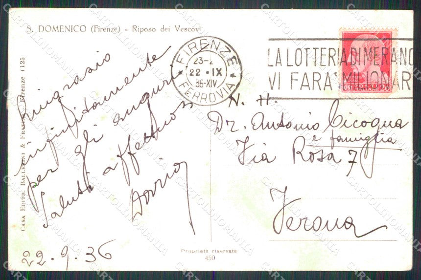Firenze Fiesole San Domenico Convento Riposo dei Vescovi Foto cartolina RT2808 – retro