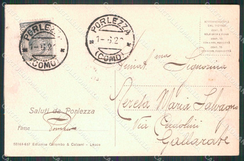 Como Porlezza Collegio Maschile Sant'Ambrogio cartolina RT2864 – retro