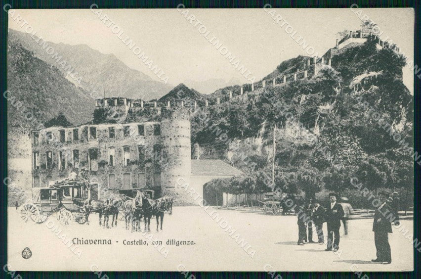 Sondrio Chiavenna Castello con Diligenza Brunner cartolina RT2884 – fronte