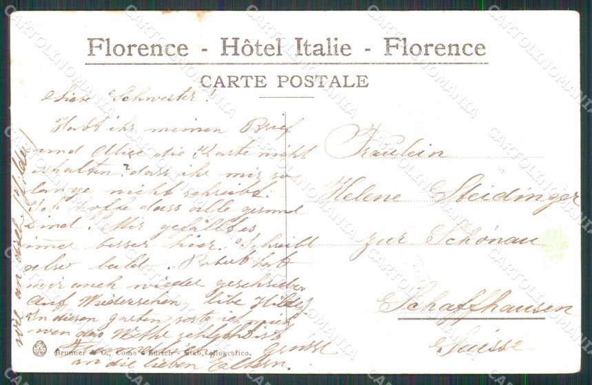 Firenze Città Hotel Italie Giardino con Palme Brunner cartolina RT2906 – retro