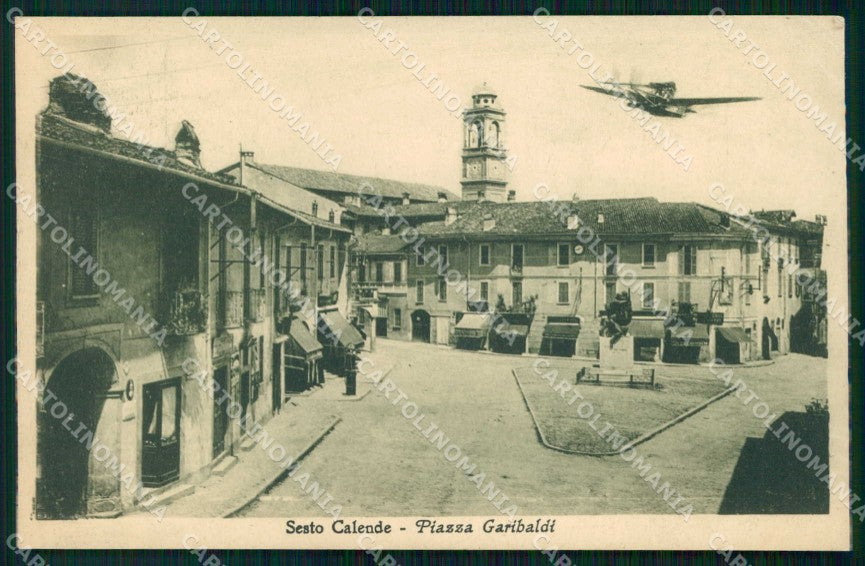 Varese Sesto Calende Piazza Garibaldi Aviazione PIEGHINE cartolina RT2911 – fronte