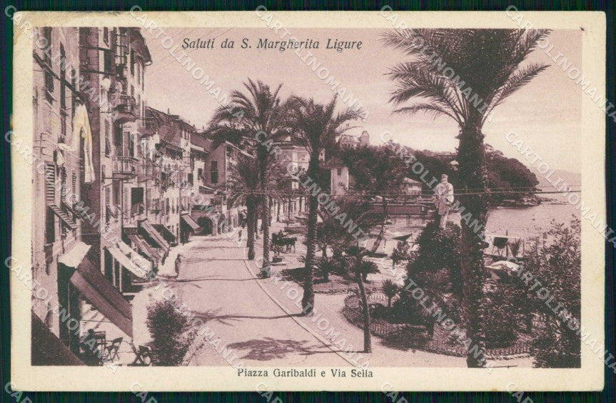 Genova Santa Margherita Ligure Saluti da Piazza Garibaldi cartolina RT2937 – fronte