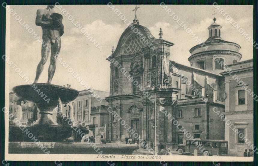 L'Aquila Città Piazza del Duomo Corriera RIFILATA cartolina RT2967 – fronte