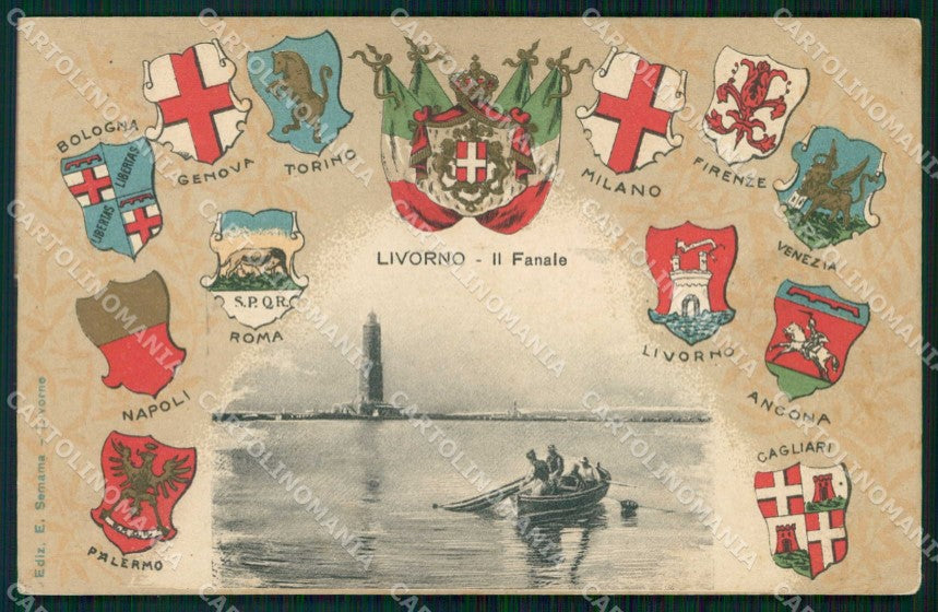 Livorno Città Fanale Pescatori Stemmi Città Italiane ABRASA cartolina RT2997 – fronte